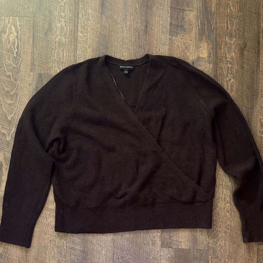 Brown V-Neck Wrap Sweater